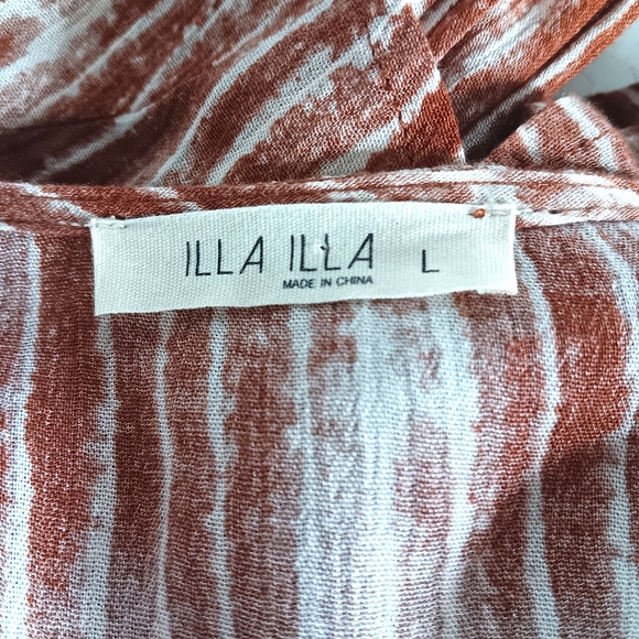 ILLA ILLA Rust and White Boho Tie-Front Bell Sleeve Crop Top Size Large - Picture 6 of 9